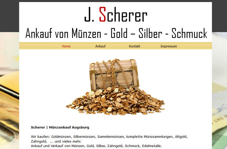 Münzankauf Scherer in Augsburg mit eigenem Internetauftritt